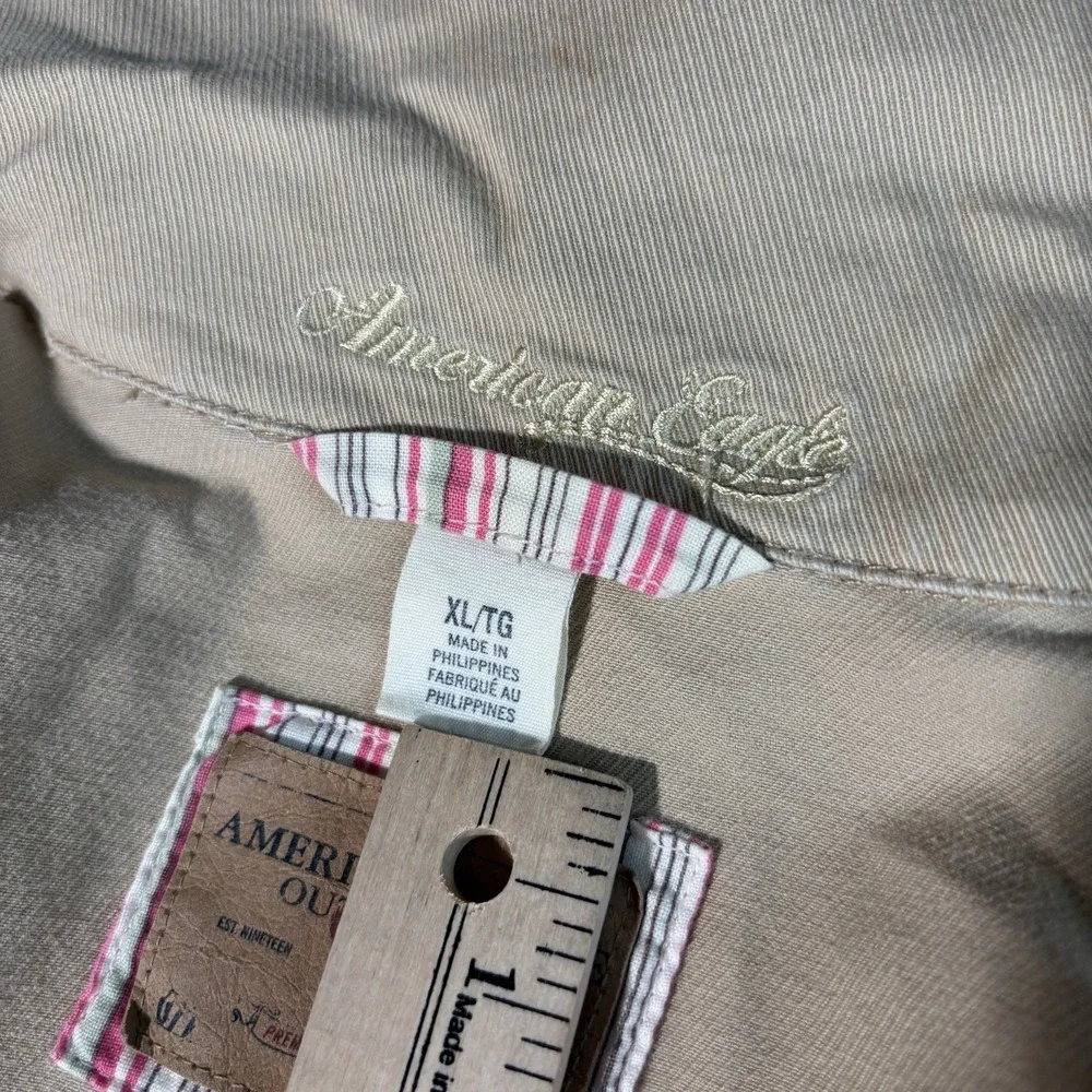 American Eagle Cropped Jacket Womens  XL (Fits Medium) Tan Denim Y2K Casual Fit‎